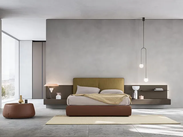 Letto in tessuto con boiserie Suite System di Alf Da Frè