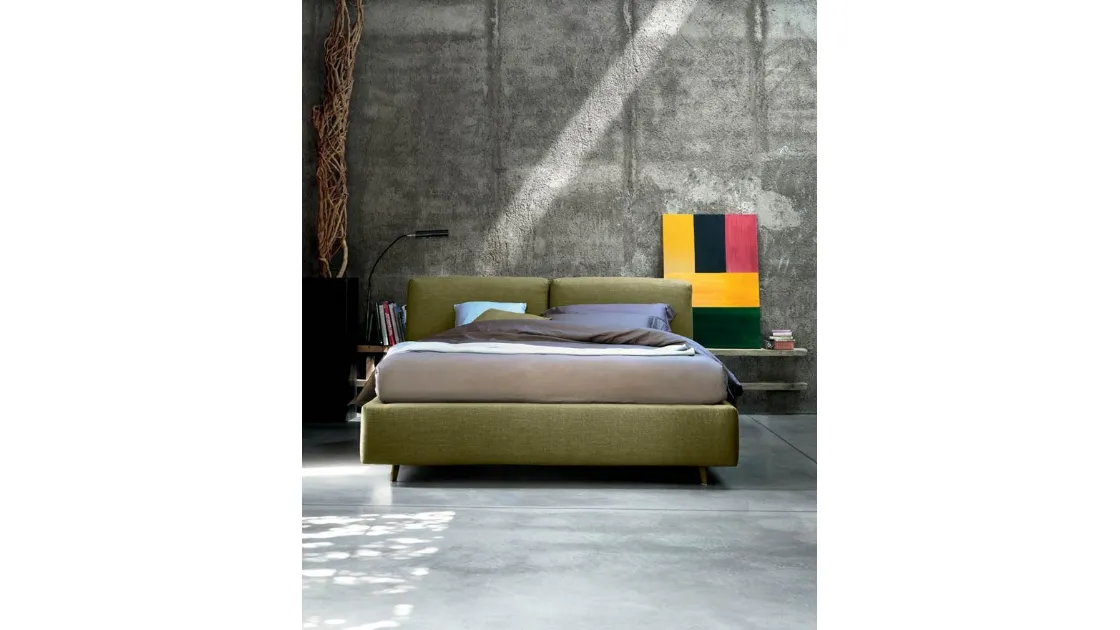 Letto con box contenitore in tessuto imbottito Kuna di Bontempi Letti Design