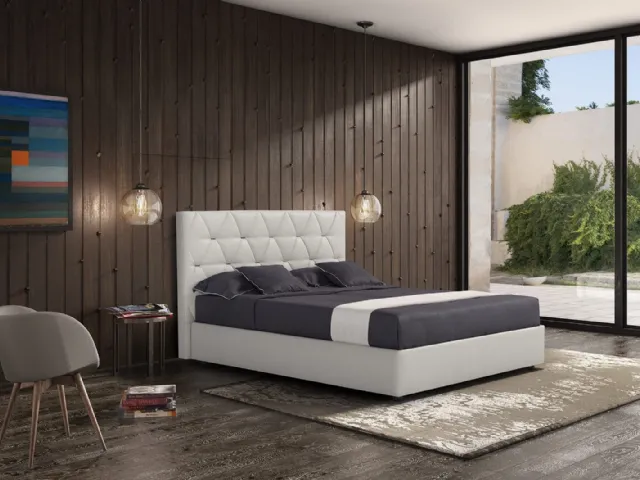 Letto in pelle con testiera e box contenitore Lux di Novaluna