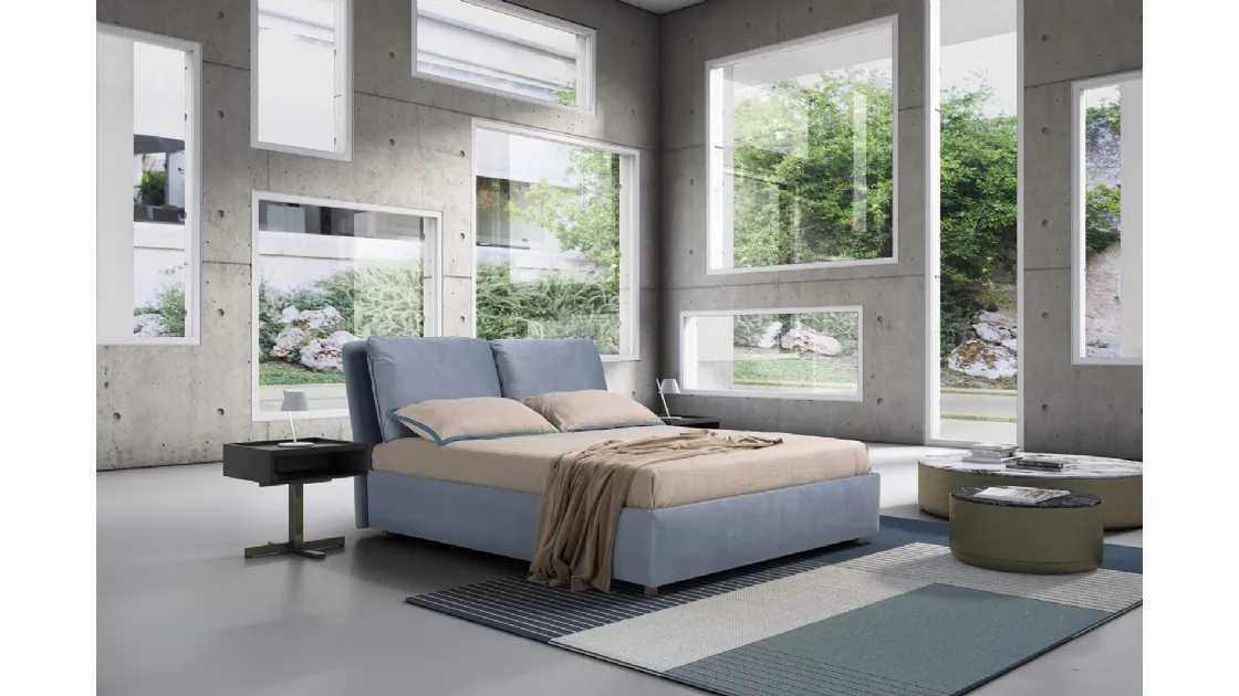 Letto in tessuto imbottito Wind con box contenitore di Novaluna